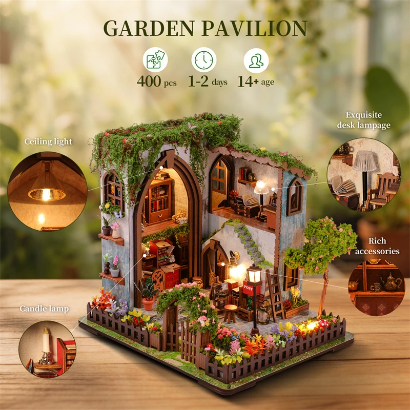รูปสินค้า โมเดลจิ๋วบ้านสวนสวย พร้อมเฟอร์นิเจอร์ครบครัน