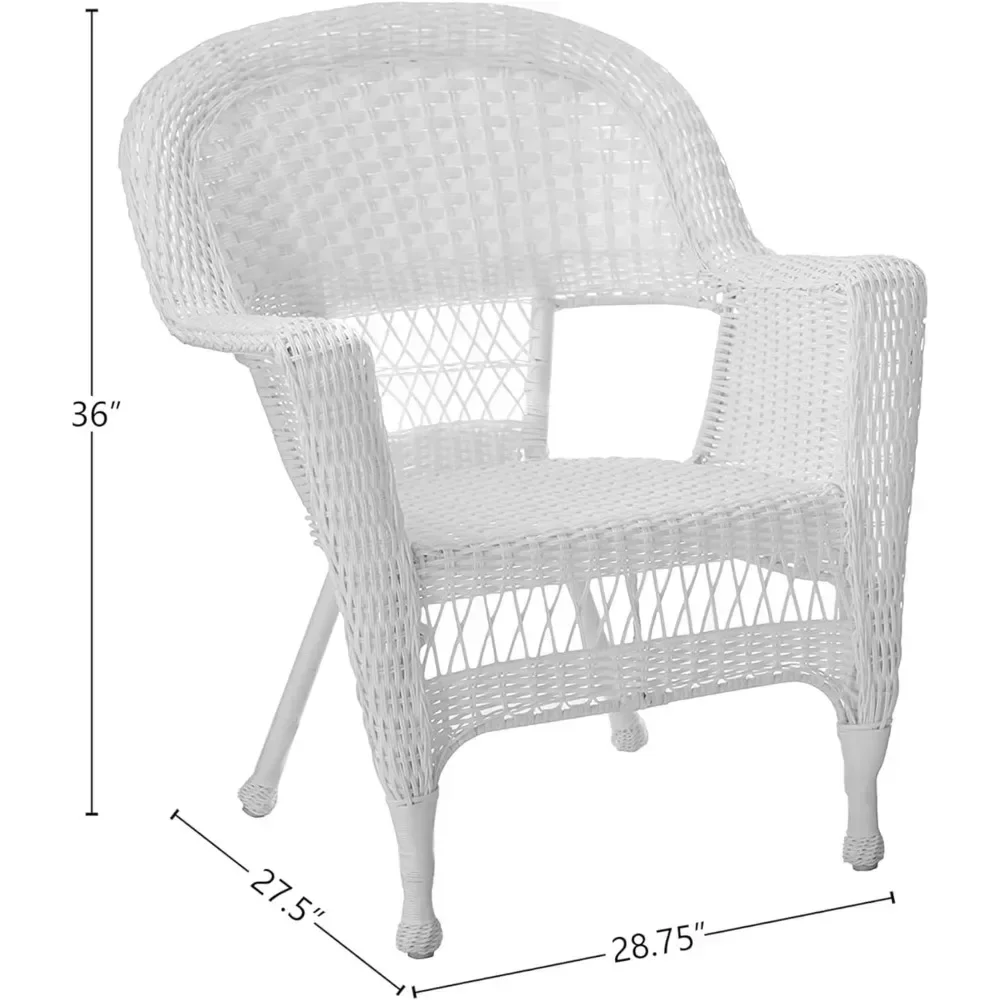 Wicker Chair With Blue Cushion Patio Furniture Set of 2 White Outdoor