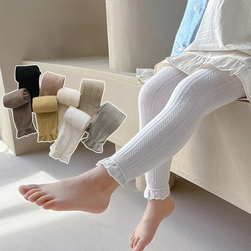 Girl Leggings Warm Girls Leggings Solid Color Cotton Baby Leggings Lace Flower Skinny Pants Kids Children Trousers 1-8 Years
