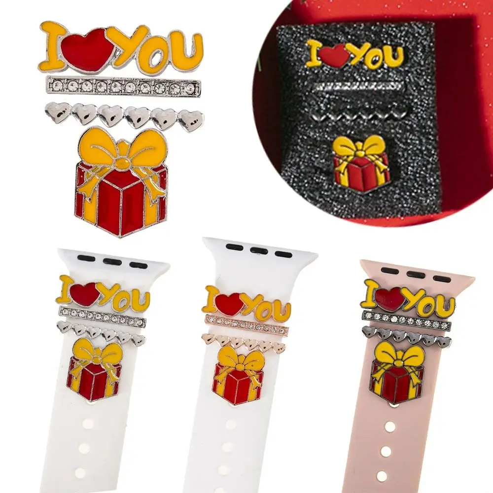 

Ремешок в форме сердца, металлическое декоративное кольцо с надписью, креативный силиконовый ремешок для умных часов, аксессуары для ремешка Apple Watch