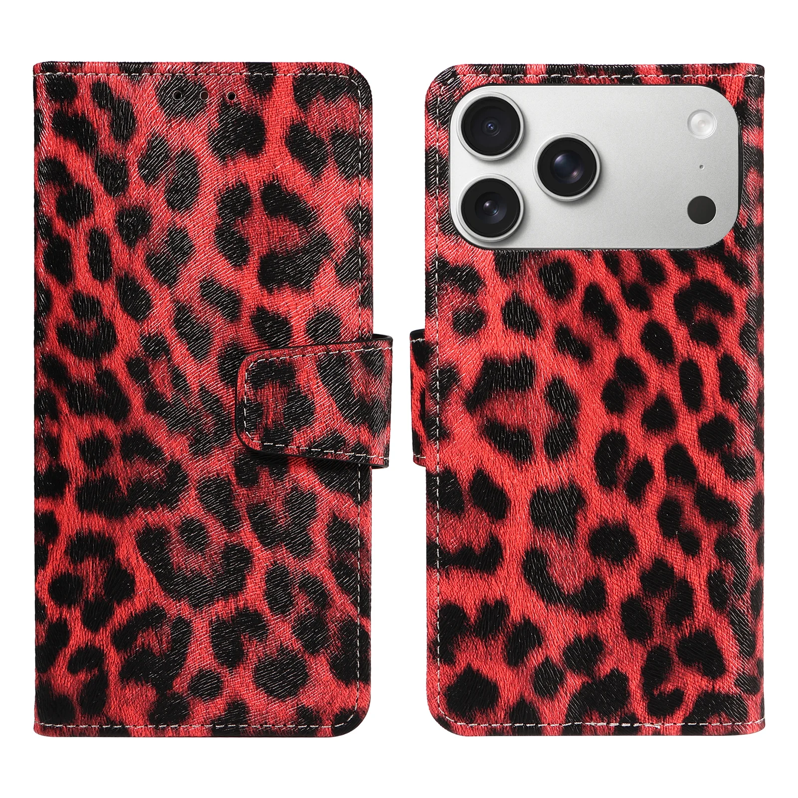 Leopard Print Magnetic Stand PU Leather Phone Case - Anti-Drop Protection Cover