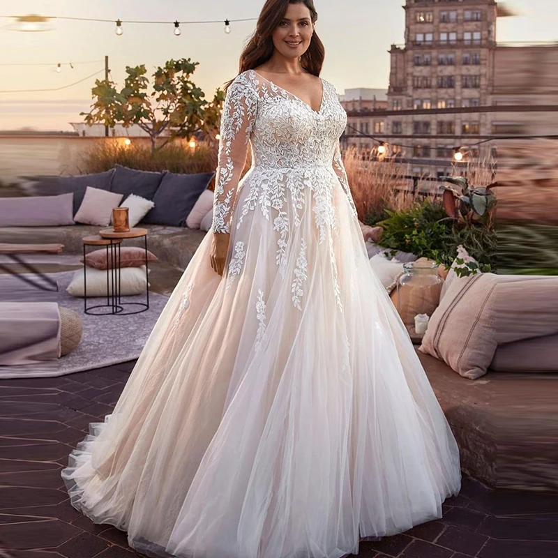 

Simplicity Wedding Dress Organza Satin With Embroidery Lace Ball Gown A-Line Full Sleeve O-Neck Bride Dress Vestido De Novia But