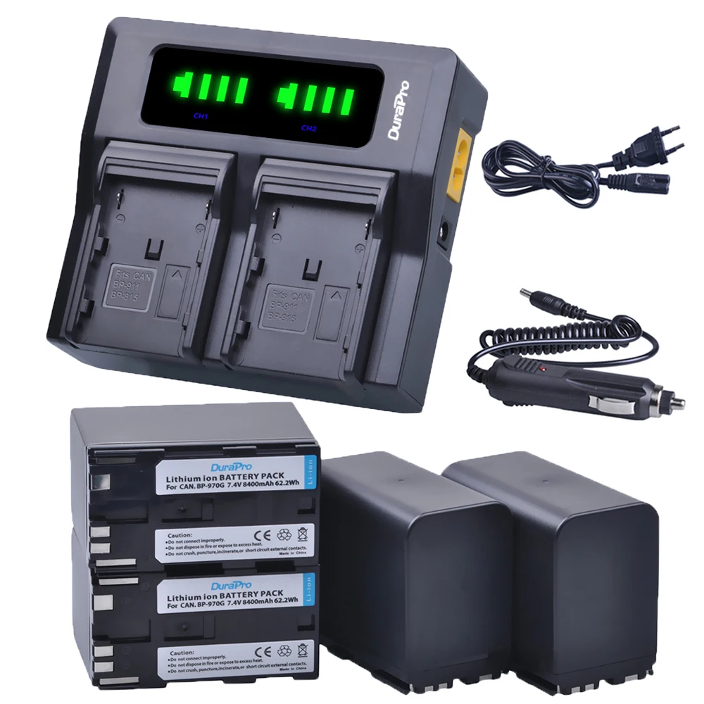 Durapro 4 Pz 8400Mah Bp-970G Bp 970G Bp-975 Batteria + Led Doppio Caricatore Rapido Per Canon Eos C100,Mark Ii, Eos C300, Xf100, Xf105