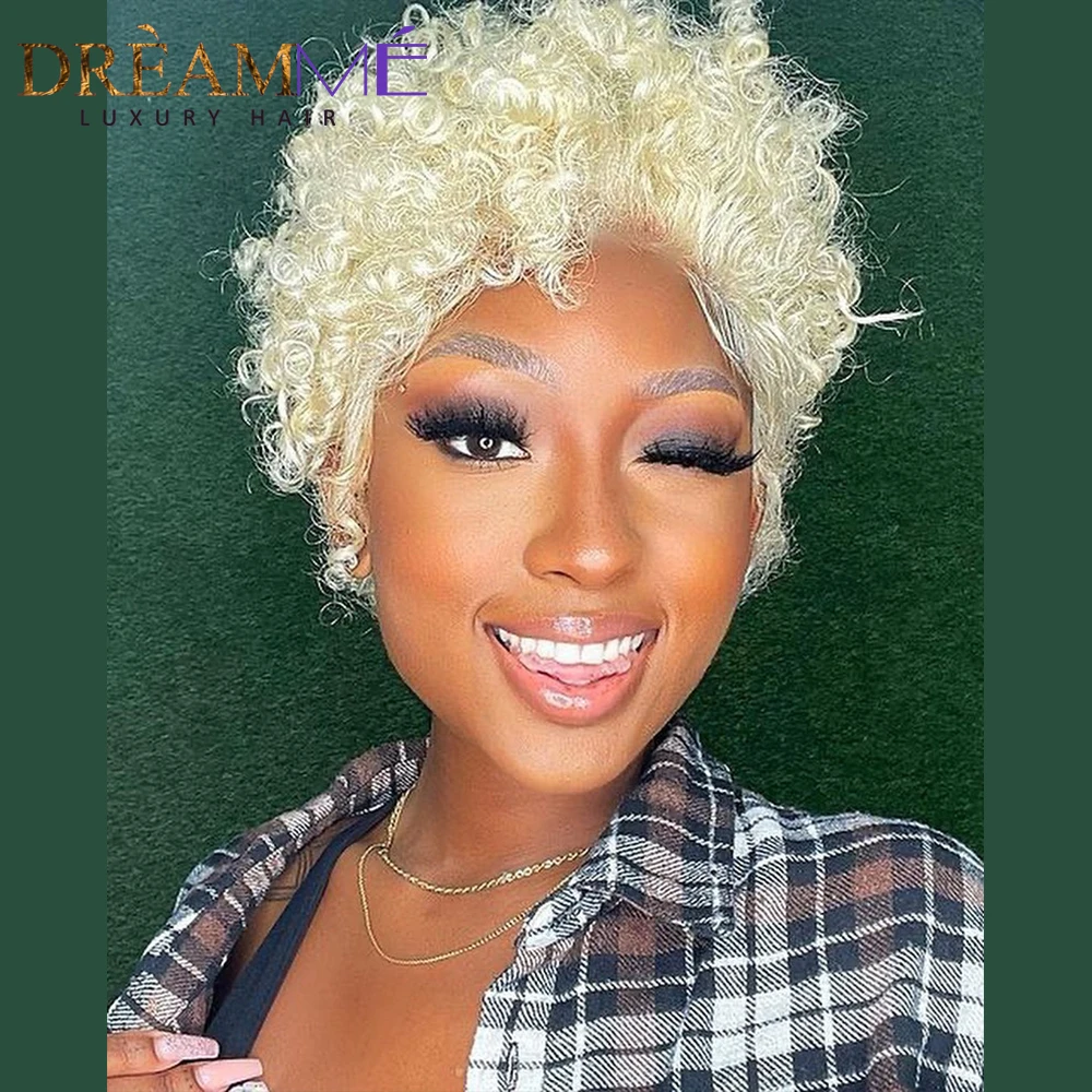 Pink Curly Bob Wig 13x4 Lace Front Human Hair Wigs 613 Blonde Short Pixie Cut Wig For Black Women Deep Water Wave Wigs 150%