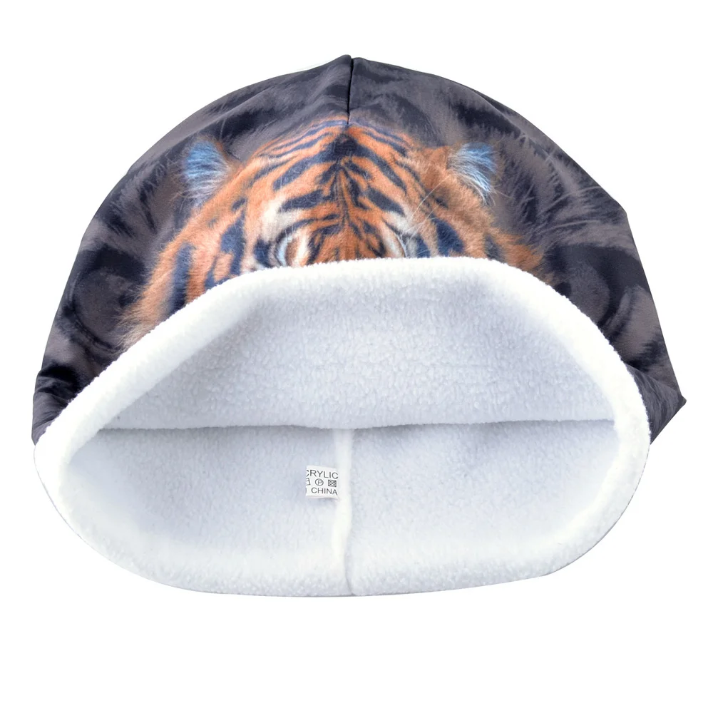 Tiger Printing Beanie Skully Hat 2021 Winter Warm Velvet Head Animal Cap Personality Men And Women Casual Knit Hat Factory Sale new era skully beanie