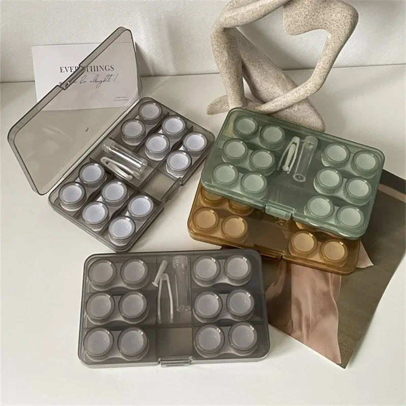 

6 Pairs of Multi-color Contact Lens Storage Box Clear Contact Lens Companion Box with Tweezers Wearing Stick