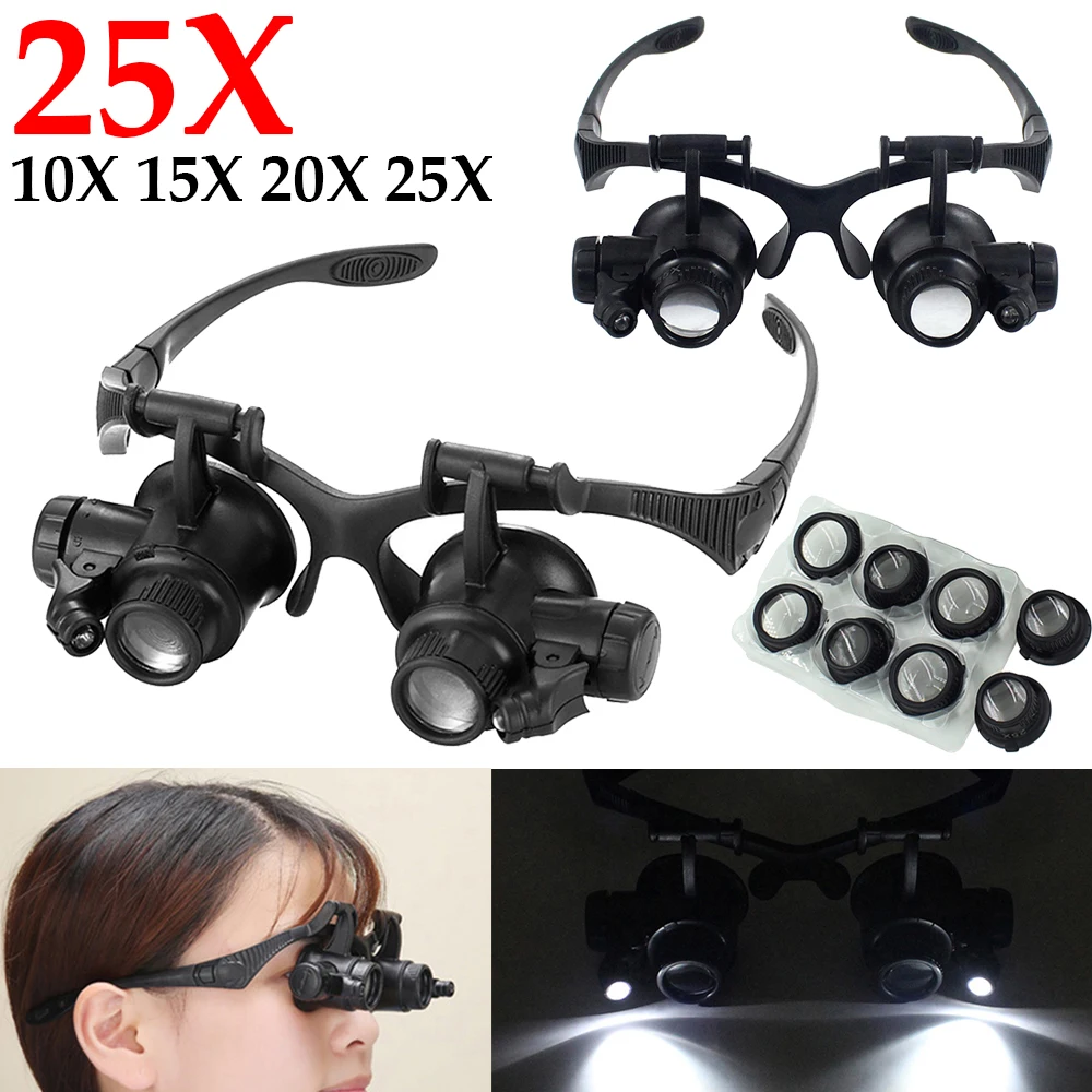 Magnifying Glass 10X/15X/20X/25X Jeweler Watchmaker LED Light Telescopic Headband Magnifier Glasses Reading Loupes Eyewear magnifying glass jewelry magnifier jeweler repair magnifier jewelry magnifying glass soldering magnifier headband magnifier reading magnifier soldering repair magnifier head wearing magnifier
