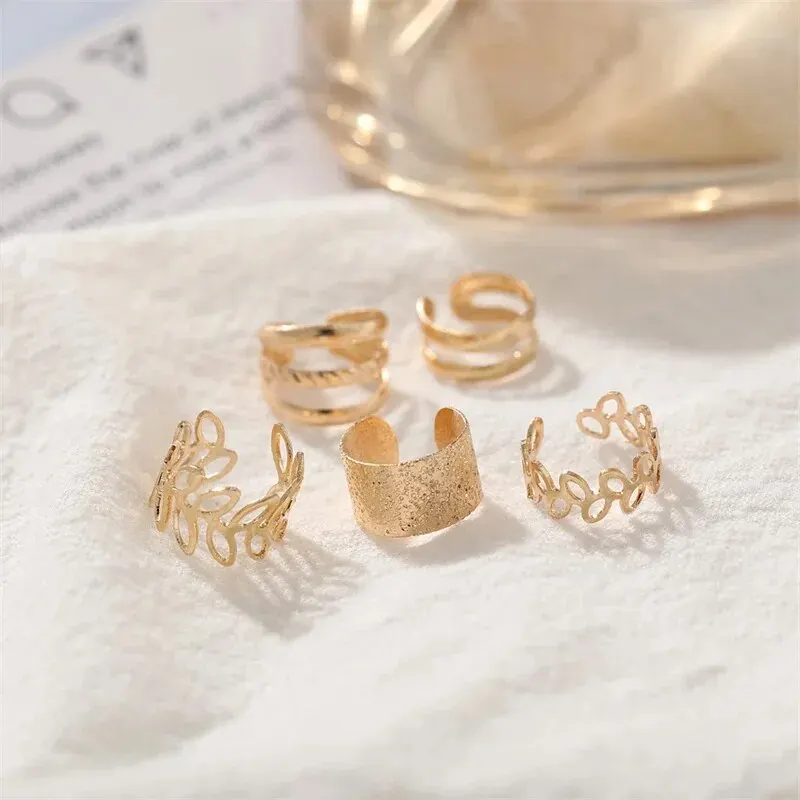 Silver Color Leaves Clip Earrings for Women Men Creative Simple C Ear Cuff Non-Piercing Ear Clip Set Trend Jewelry Gift 5pcs clip earrings