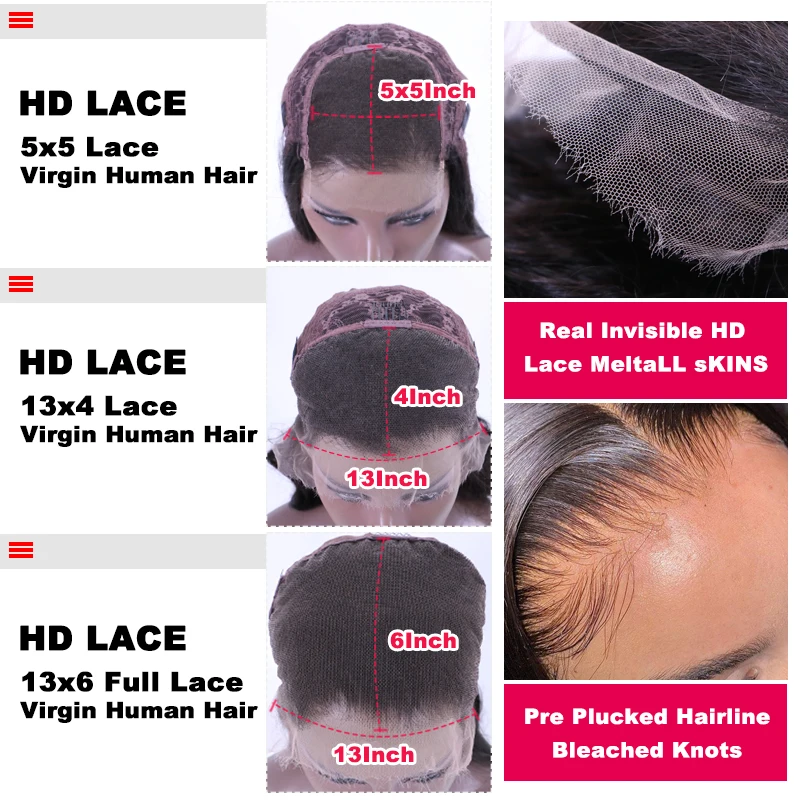 Real Invisible HD Lace Front Wig Pre Plucked 13x6 13x4 6x6 5x5 True HD Lace Frontal Wig Virgin Raw Human Stragiht Queen Hair