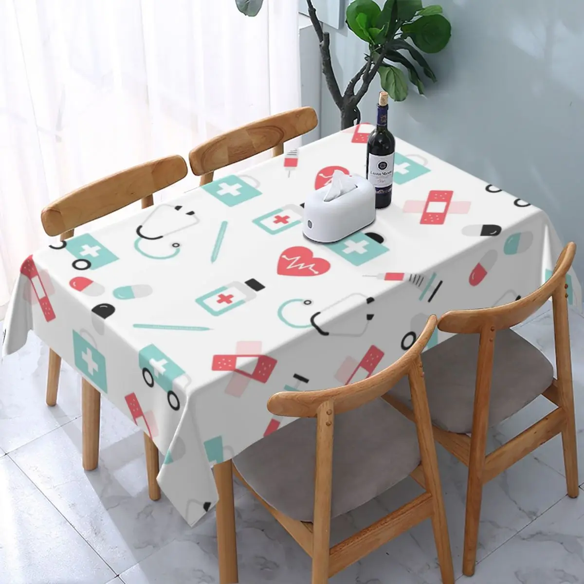 

Rectangular Waterproof Nurse Table Cover Fitted Cartoon Nursing Table Cloth Backing Edge Tablecloth for Dining