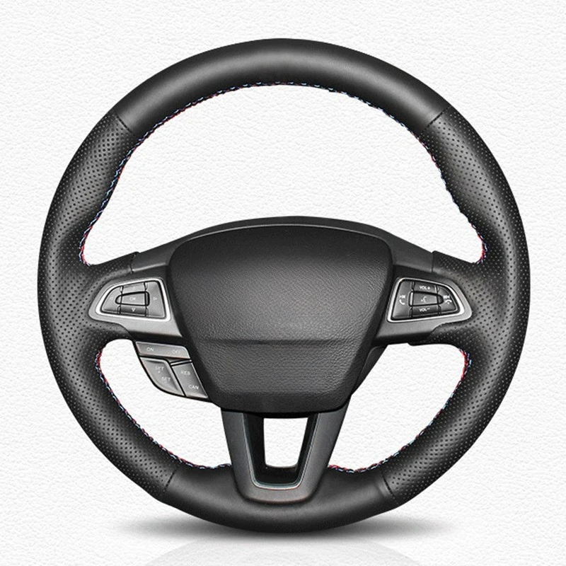 Фото DIY черный чехол рулевого колеса автомобиля из искусственной кожи для Ford Focus 3 2015-2018 Escape C-MAX Ecosport 2018-2019 Kuga 2016-2019 №2