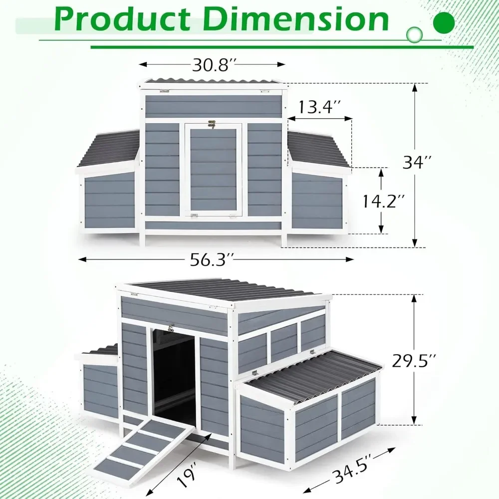 Chicken Coop, 56" Large Wooden Chicken Hutch with 6 Nesting Boxes, Outdoor Hen House Chicken Cages 2