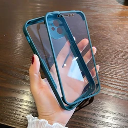 Luxury 360° Full Body Clear Silicone Shockproof Case with Bumper Protection - iPhone 12 (Dark Green)