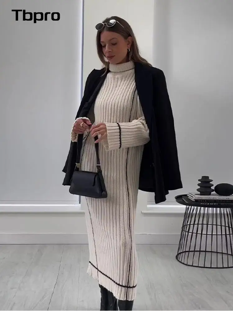 

Fashion Elegant O-Neck Women's Knitted Dress Long Sleeved Casual Maxi Vestidos 2023 Autumn/Winter Chic Party Holiday Dresses