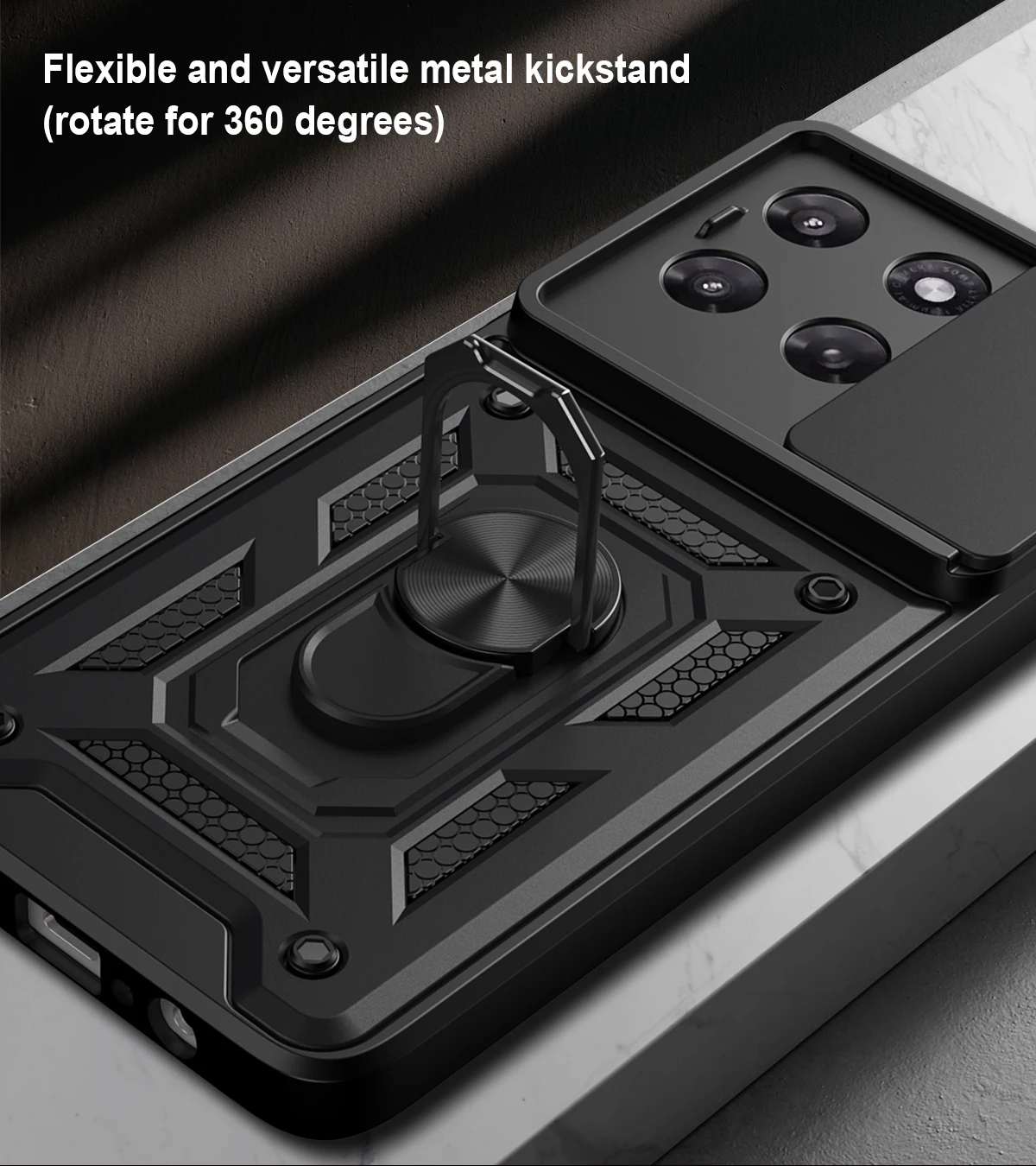 Armor Shockproof Slide Camera Protect Phone Case with Magnet Holder Ring and Back Cover