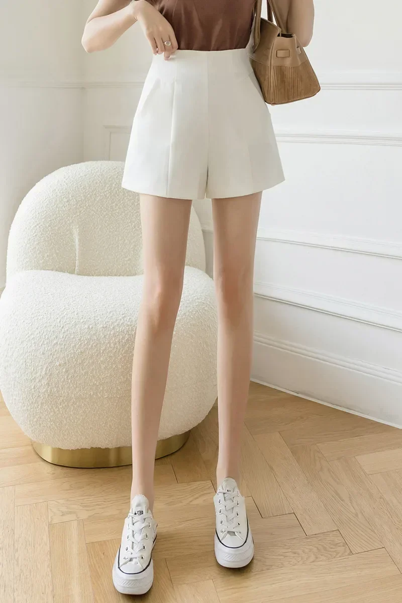 Summer Black Suit Shorts Women Casual High Waist Loose Shorts Office Lady Outwear Suit Shorts Wide Leg A-line Basic Short Pants