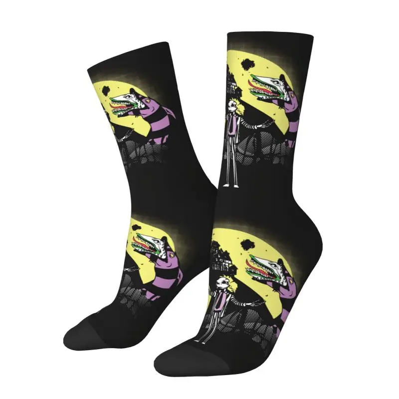 

Cool Mens Retro Vintage Beetlejuice Dress Socks Unisex Warm Comfortable 3D Printing Tim Burton Halloween Movie Crew Socks