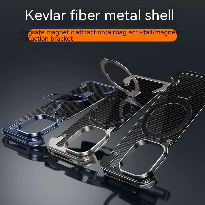 For iPhone 15 14 Pro Max Case Magnetic Magsafe Phone Holder Metal aluminum alloy Carbon Fibre Anti-Collision protection cover