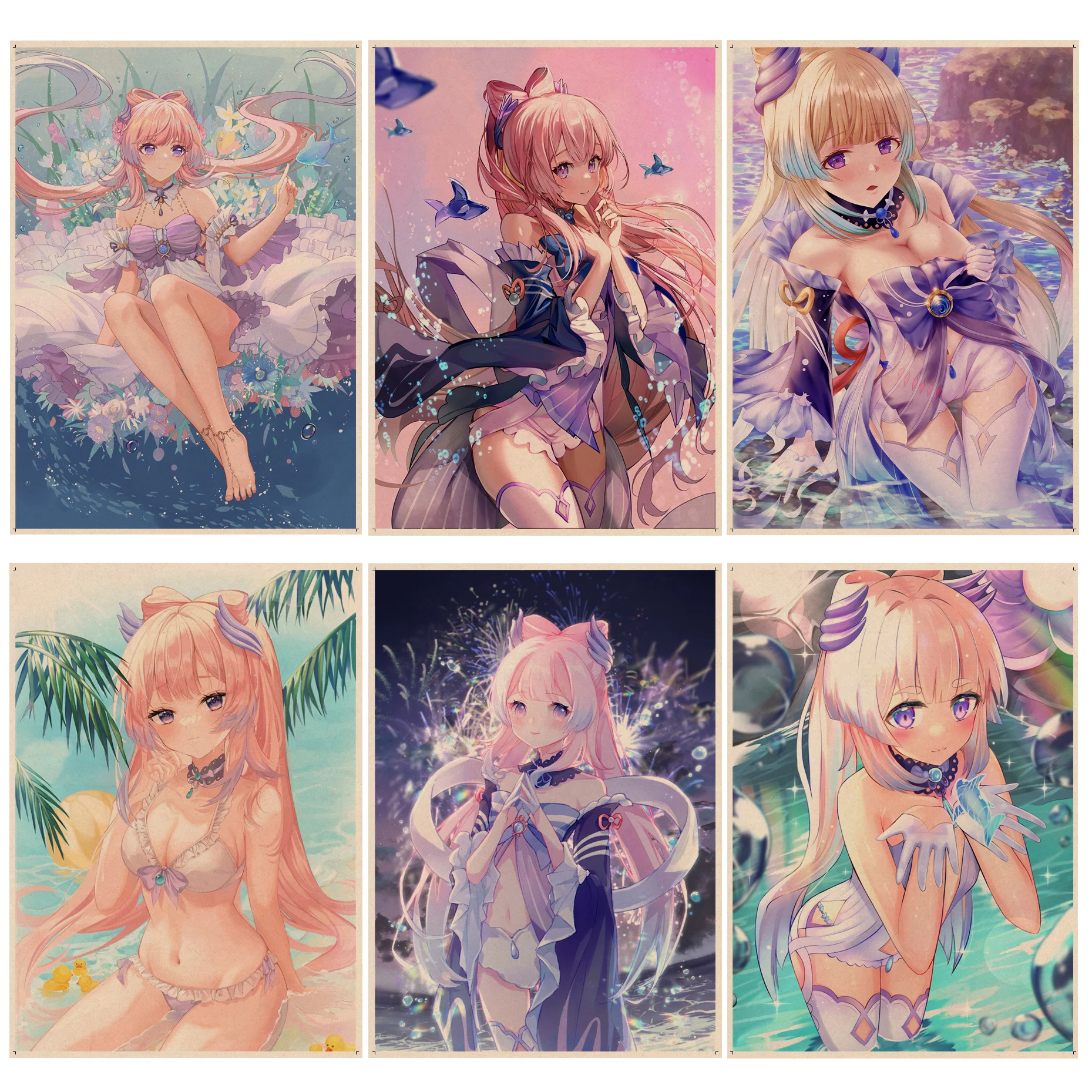 

Genshin Impact Sangonomiya Kokomi Anime Posters Decoracion Painting Wall Art Kraft Paper Vintage Decorative Painting