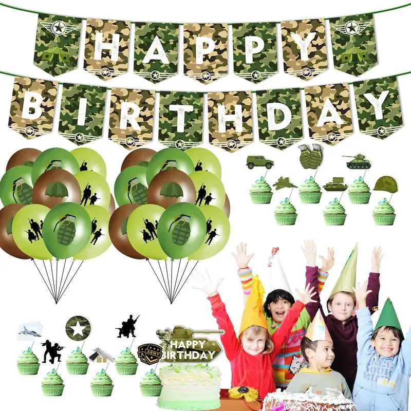 

Camouflage Birthday Party Supplies Camo Birthday Decorations Camouflage Cupcake Topper Balloons Garland Banner Party Tableware