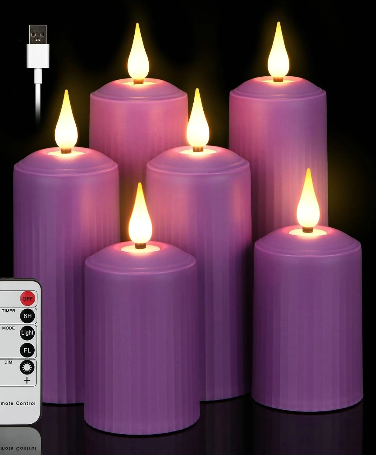 

Set of 9 USB Rechargeable Remote controlled w/timer led Candle Flameless Roman Pillar Candle Outdoor Waterproof Candles Light