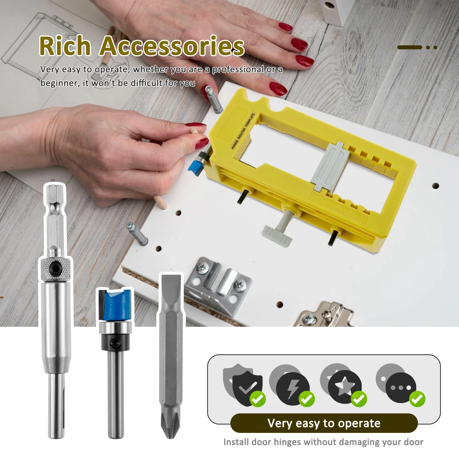 Door Hinge Mortise Jig Kit Sturdy Door Hinge Router Template Cabinet Mounting Jig Mortiser Tool Door Hinge Installation Kit