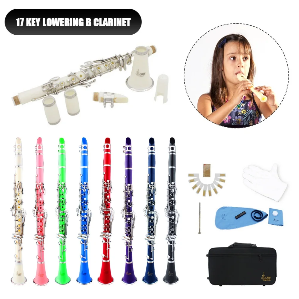 

Bb Clarinet 17 Keys with Case Orchestra Musical Instruments White Gloves/Cleaning Cloth Woodwind Instrument Barrels/Reeds