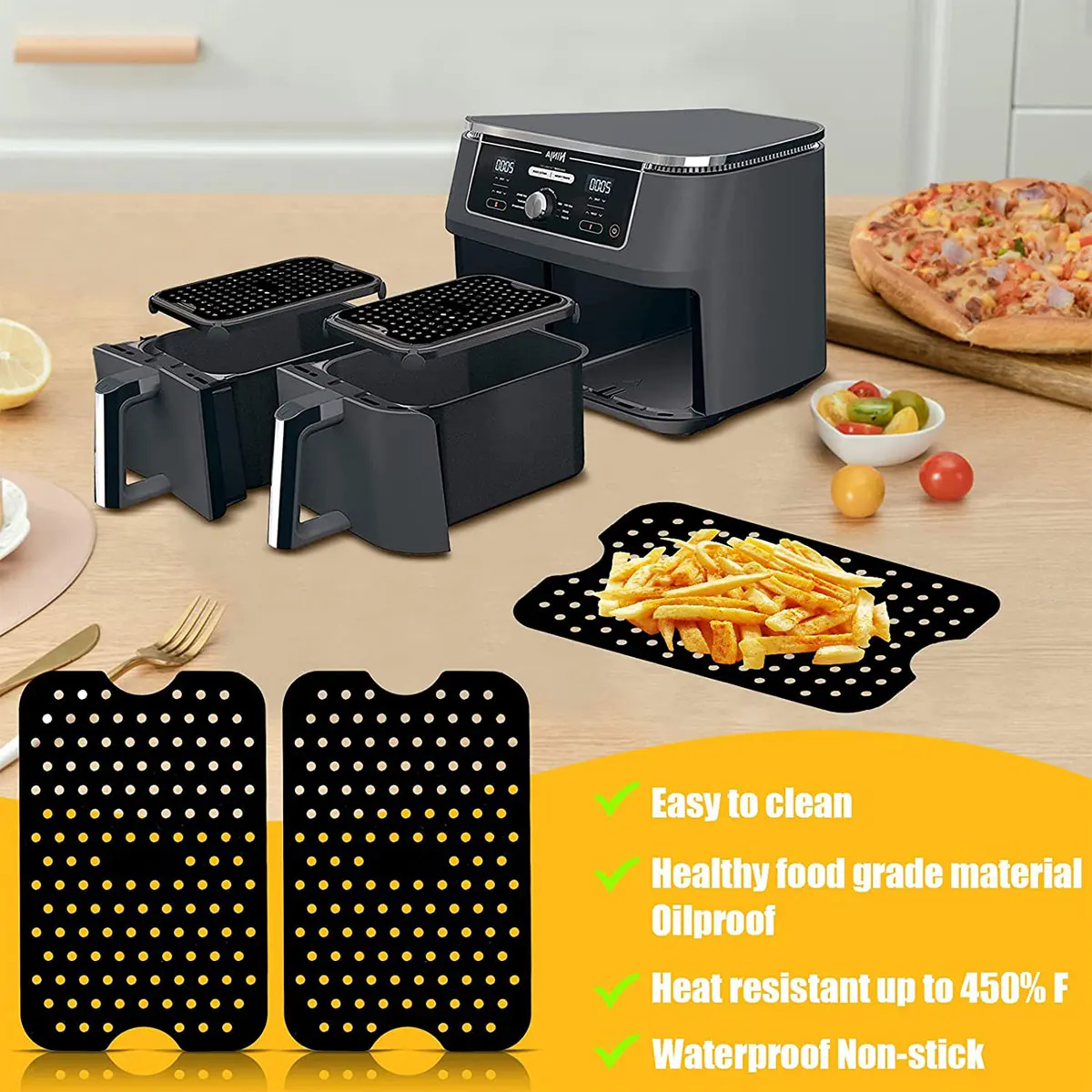 Air Fryer Silicone Tray Rectangle Oven Baking Tray Basket Reusable