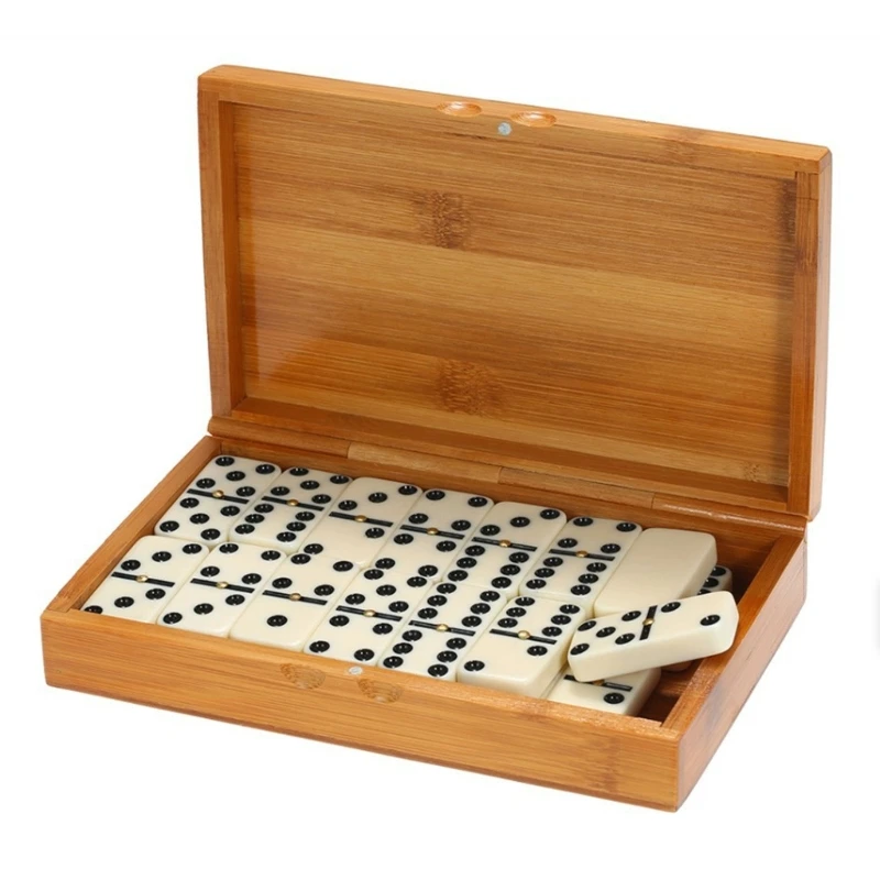 Dominoes Set Travel Game Block with Wood Box Children Educational Toy Mini Board Games for Boys Girls 28 Pcs
