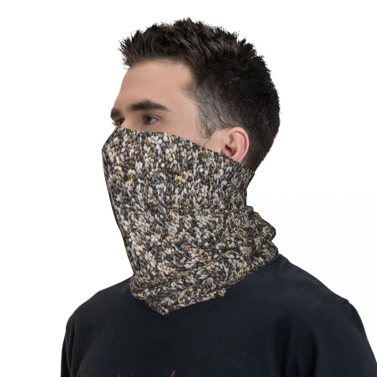 Black Chia Seeds Texture Ciclismo Bandana Maschera Sciarpa Sciarpa Collo Sciarpa Motore Sciarpa Designer
