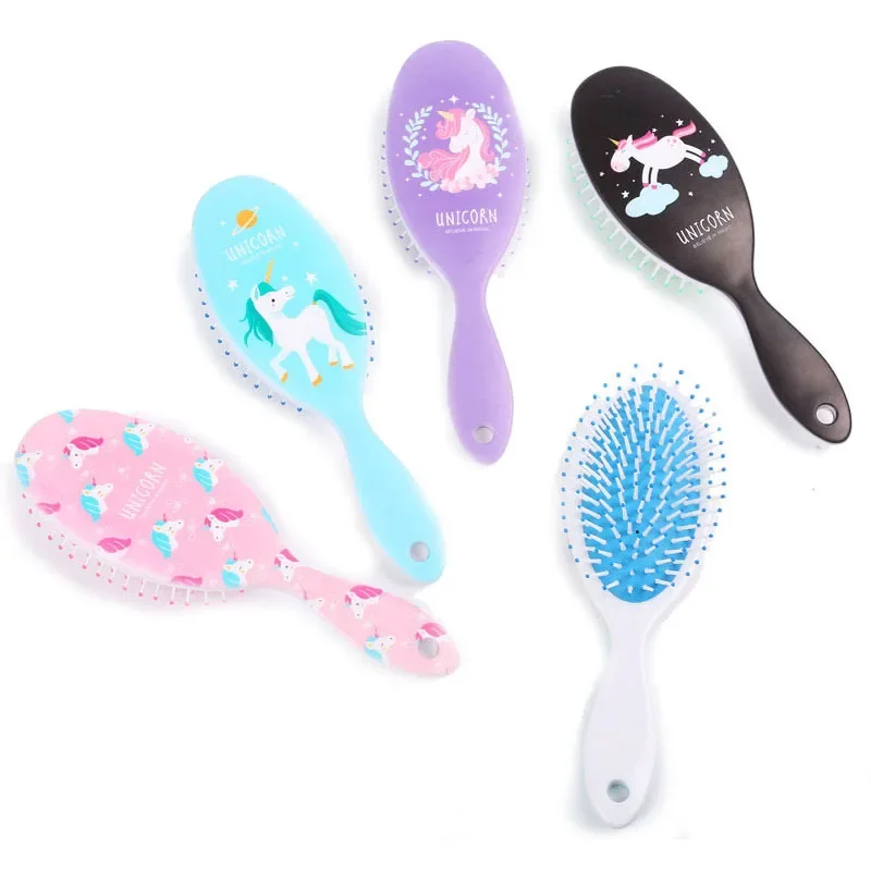 4 Color Cute Unicorn Animal Anti-static Hair Brush Massage Comb Shower Wet Detangle Hair Brush Salon Hair Styling Tools 2