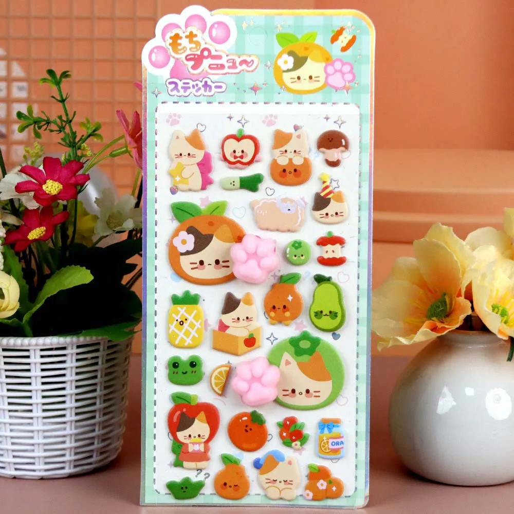 Cartoon Soft Cat Claw Pinch Decompression 3D Sticker DIY Scrapbook Phone Case Decoration Puffy Stickers