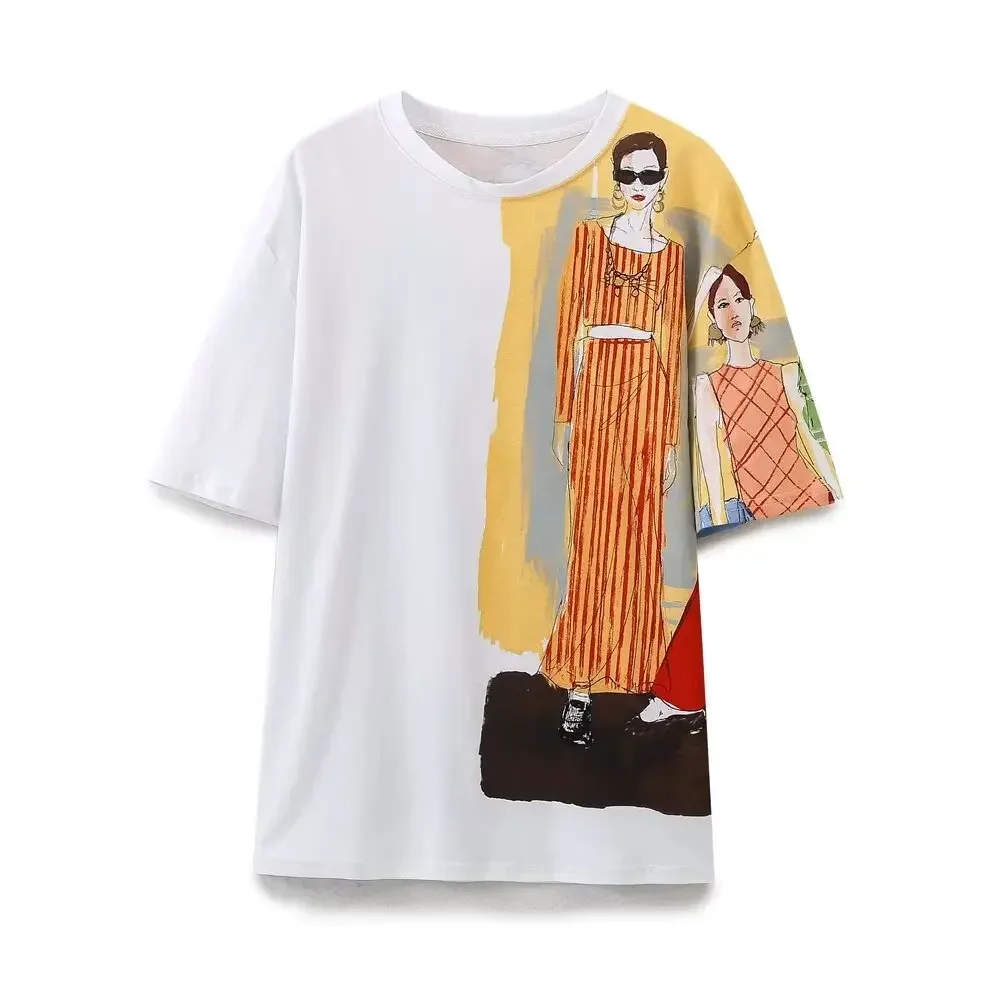 

Женская футболка с круглым вырезом, Свободная Повседневная Эластичная футболка с коротким рукавом, в стиле ретро, лето 2024