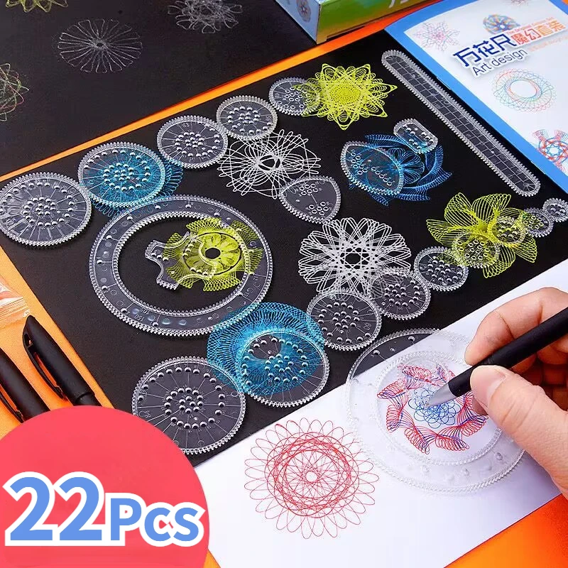 Spirograph Ruler Set Geometric Ruler Mathematical Roulette Drawing Tools Learning Painting Puzzle Toys Spirograph Art Tool 22pcs