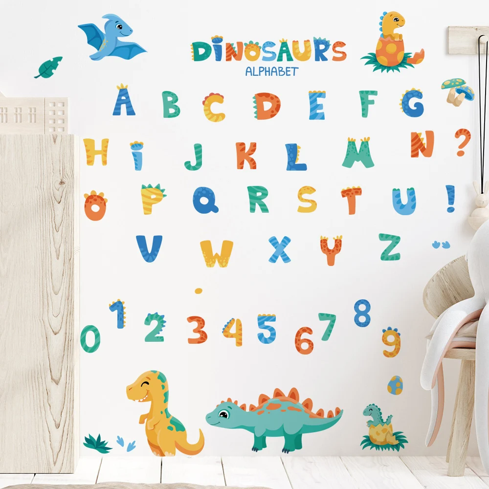 Cartoon Dinosaur Alphabet Removable Wall Stickers Letter Digit for Early education Kindergarten Nursery Kids Baby Room PVC Decal wall stickers,luminous wall stickers,vinyl decal stickers
