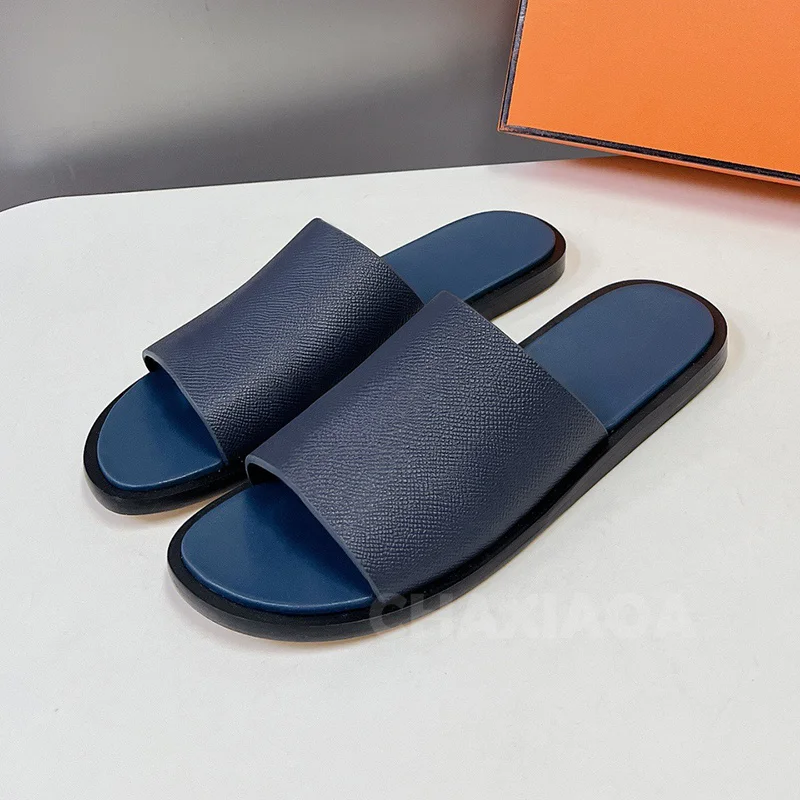 

Female Slippers Summer 2024 Walk Show New Round Toe Full Grain Leather Material Unisex Shoes Fashion Trend Slippers