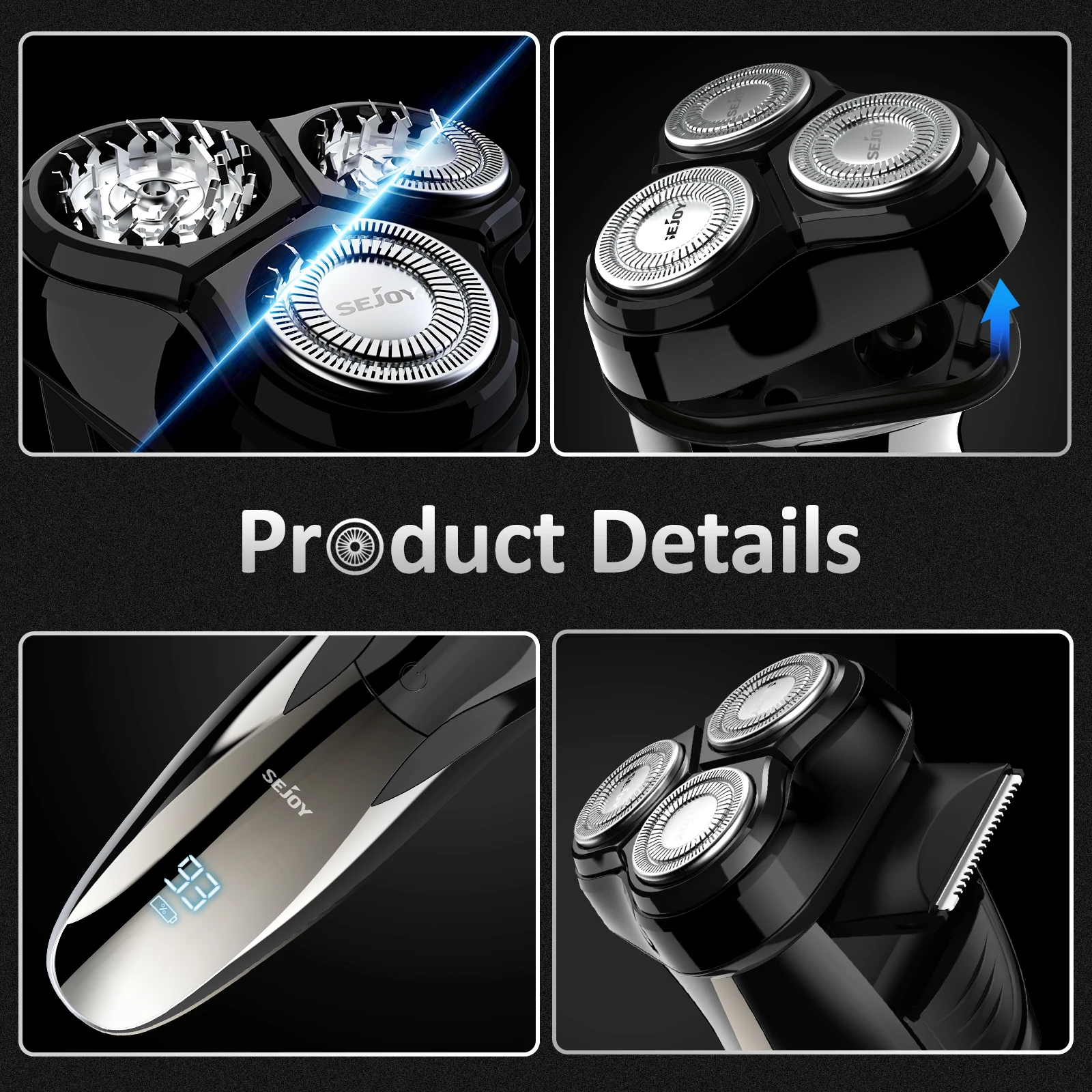Sejoy Electric Razor Men 3D USB Rechargeable 5W Electric Shaver With LCD Display IPX7 Waterproof Electric Shaving Machine 5