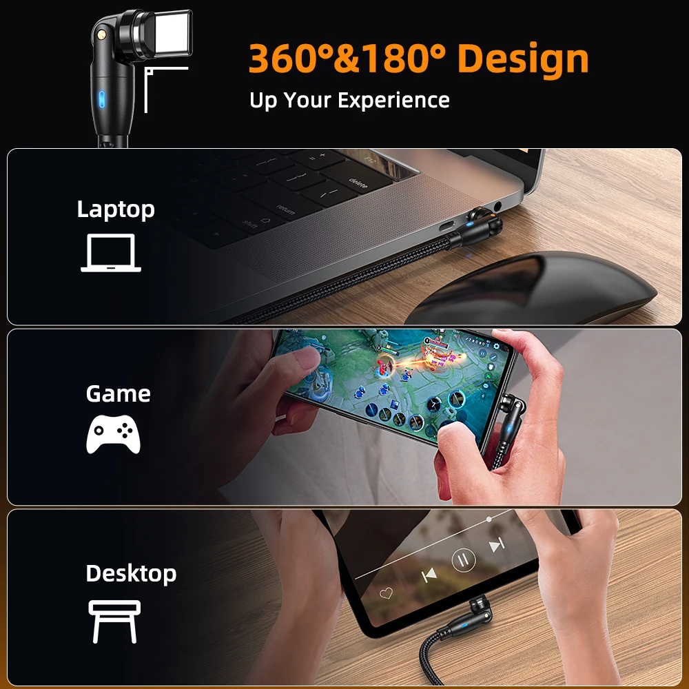 Enhanced Title: AUFU 100W Magnetic USB-C Fast Charging Cable with 540-Degree Rotation