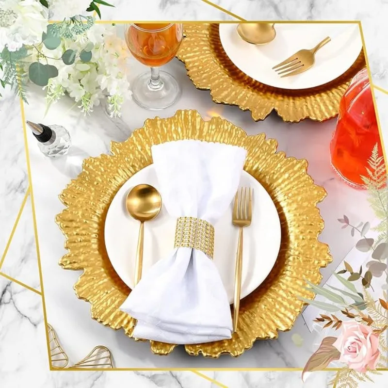 50 Pcs 13 Inch Charger Plates Bulk Plastic Plate Chargers Floral Reef Design Round Ruffled Rim Dinner Charger Plates plastic plates
