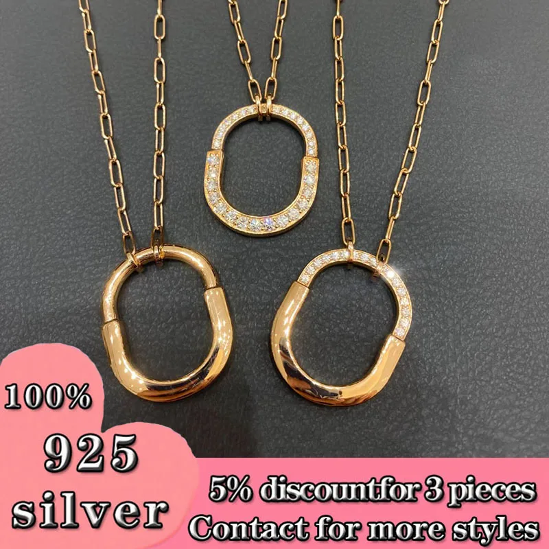

2023 New S925 Sterling Silver Women's Diamond Fashion Personality Middle Lock Necklace Classic Luxury Brand Jewelry Gift