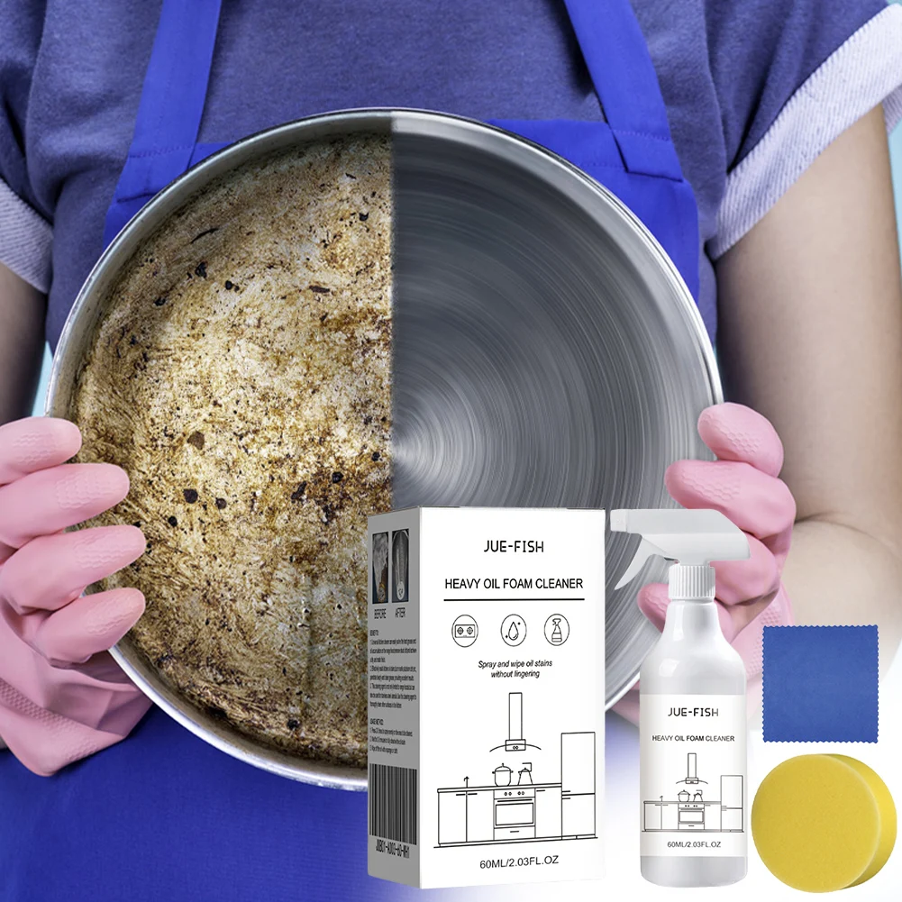 60ml Heavy Oil Foam Cleaner Multipurpose Splash Spray Cleaner with Sponge & Cloth Degreaser Spray for Cleaning Grills Ovens