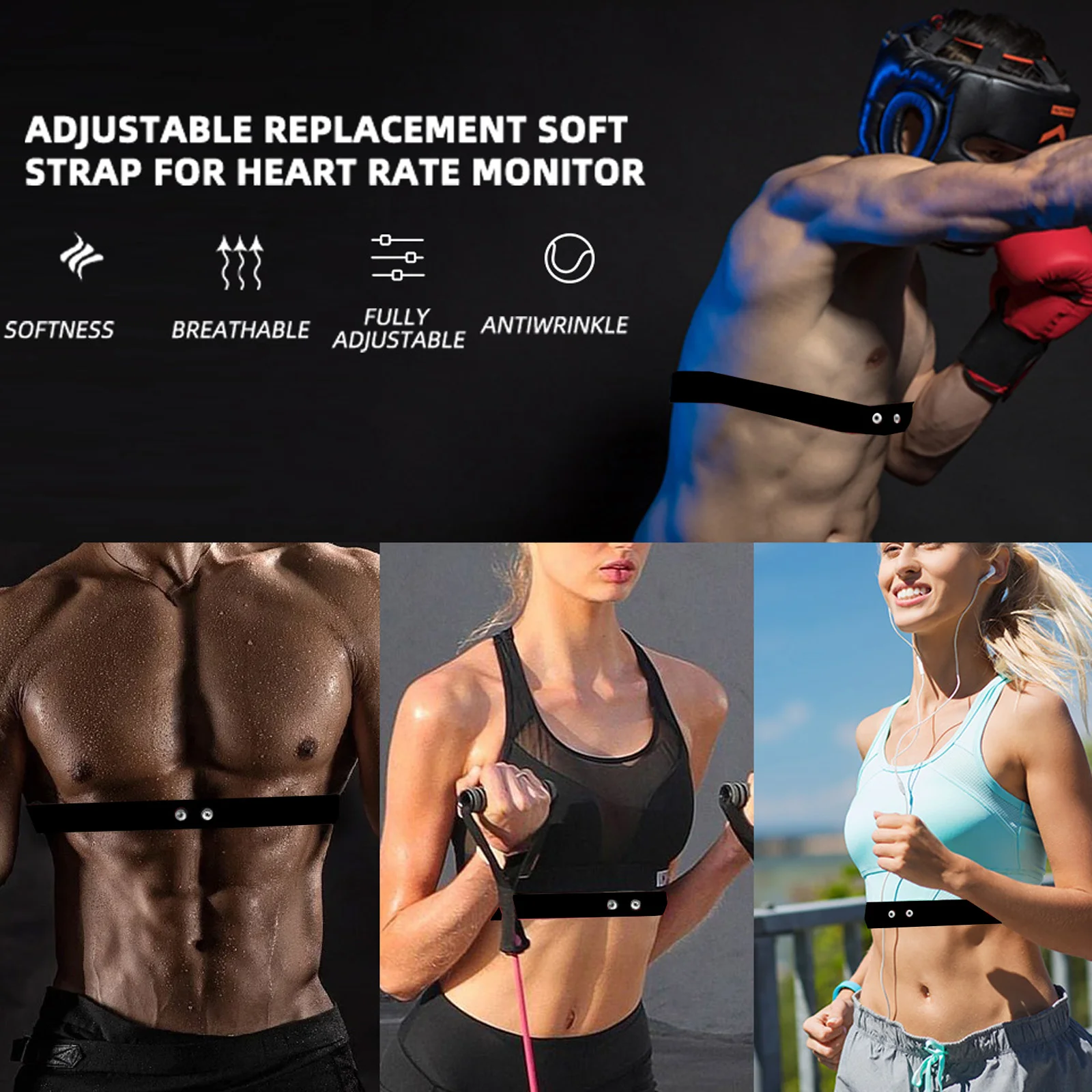 FITCENT Heart Rate Monitor Replacement Chest Strap Compatible for MYZONE MZ-Switch Adjustable Soft Waterproof Belt 4