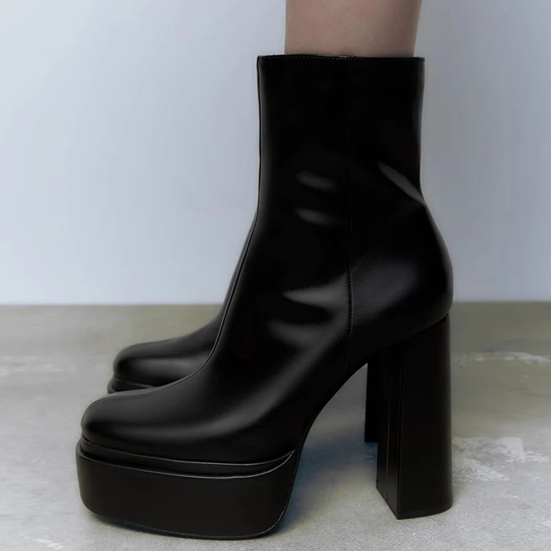 

Женские ботильоны на высоком каблуке, водонепроницаемые ботинки на платформе и толстом каблуке, с боковой молнией