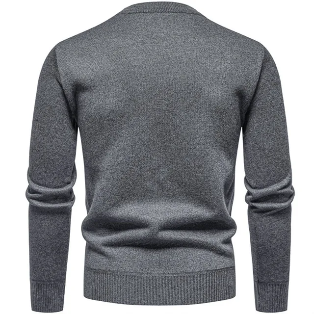 Autumn Winter Thick Knit Pullovers Men Solid Color Geometric Fashion Slim Fit Knitted Sweaters Mens Warm Casual Knitting Sweater 2