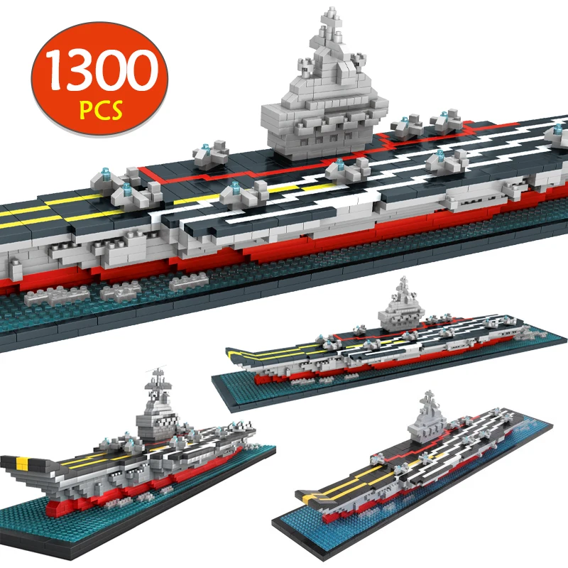 

1300 PCS Mini Military WW2 Warship Cruiser Model Building Blocks City Police Aircraft Carriers Bricks Toys for Boys Gifts