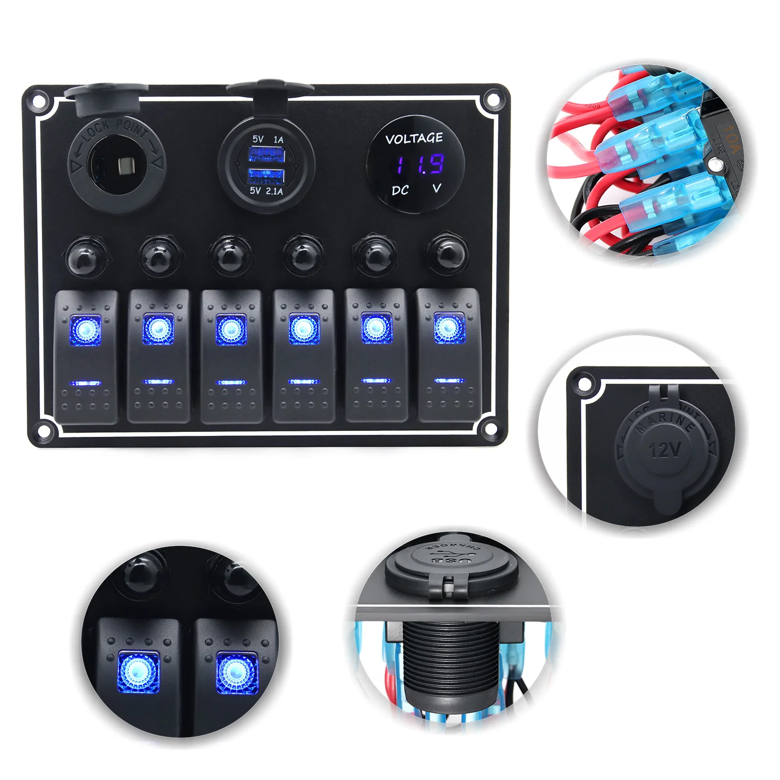 New 4/6 Group Button Rocker Toggle Switch Panel Dual USB Charging rocker  switch Waterproof Digital Voltmeter Circuit Breaker - AliExpress