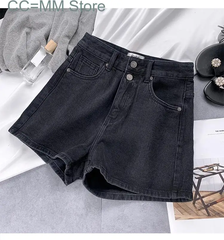 High Waisted Jeans Shorts for Women Summer Korean Fashion Y2k Wide Leg Black Jeans Office Ladies A Line Shorts