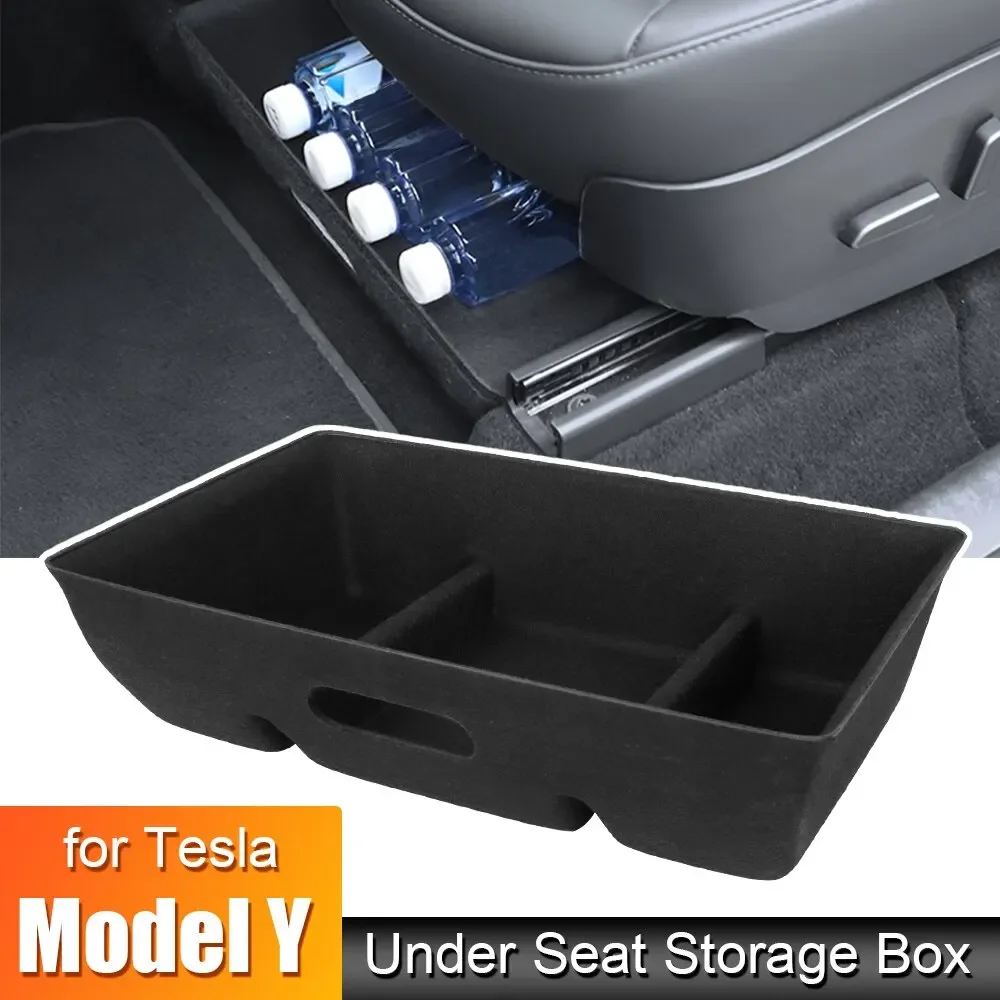 

For Tesla Model Y High Capacity Organizer Case Felt Cloth Drawer Holder Under Seat Hidden Box Storage Box Black