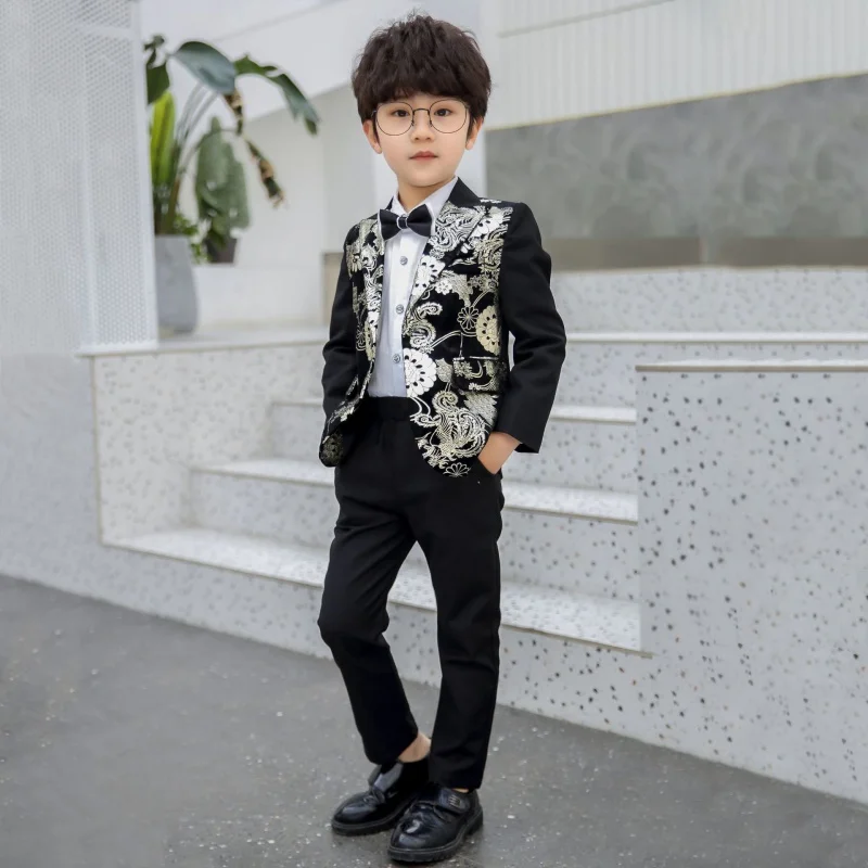 

Boys Small Suit Autumn New Kids Printed Suit Bronzing Performance and Show Dresses of Bride Fellow Kids One Piece Dropshipping