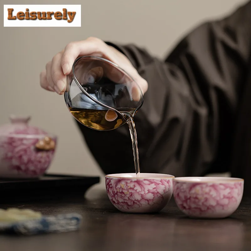 Antique Ru Kiln Peony Flower Tea Set Kit Aesthetic 1 Pot 2 Cups Tea Making Portable Travel Organizer Bags Chinese Tea Set Gift